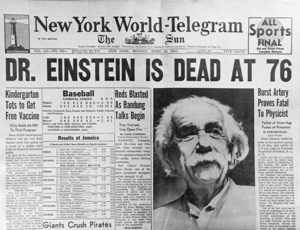 Newspaper Headline Announcing Death of Albert Einstein