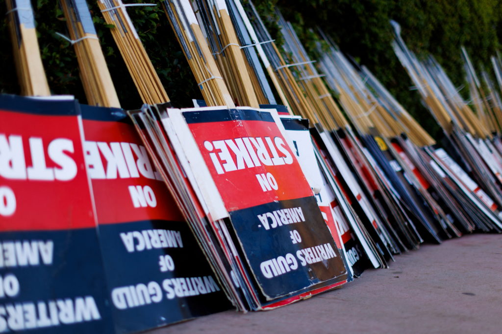 Hollywood actors and writers on strike outside Disney studios in California