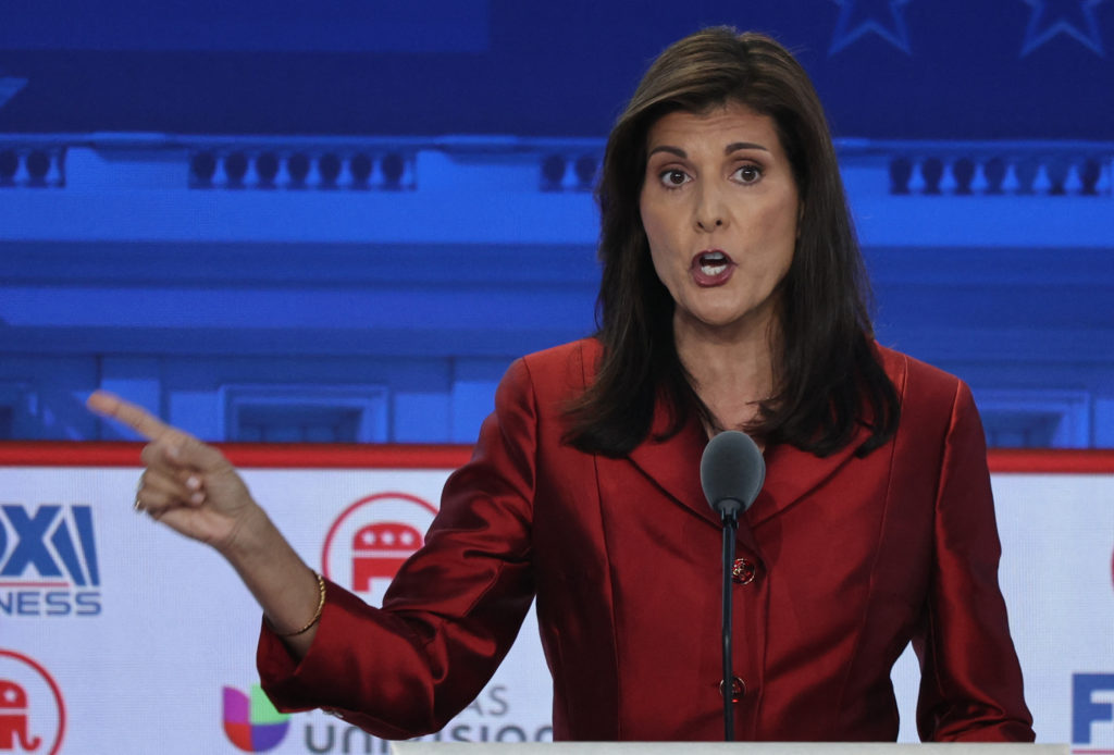 Former South Carolina Governor Nikki Haley speaks during the second Republican candidates' debate of the 2024 U.S. presidential campaign at the Ronald Reagan Presidential Library in Simi Valley, California, U.S. September 27, 2023. Photo by Mike Blake/REUTERS