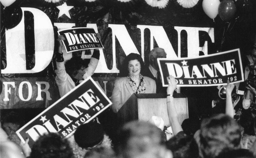 Candidate Dianne Feinstein celebrates theprimary win June 2, 1992 Photo ran 6/3/1992, P. A1