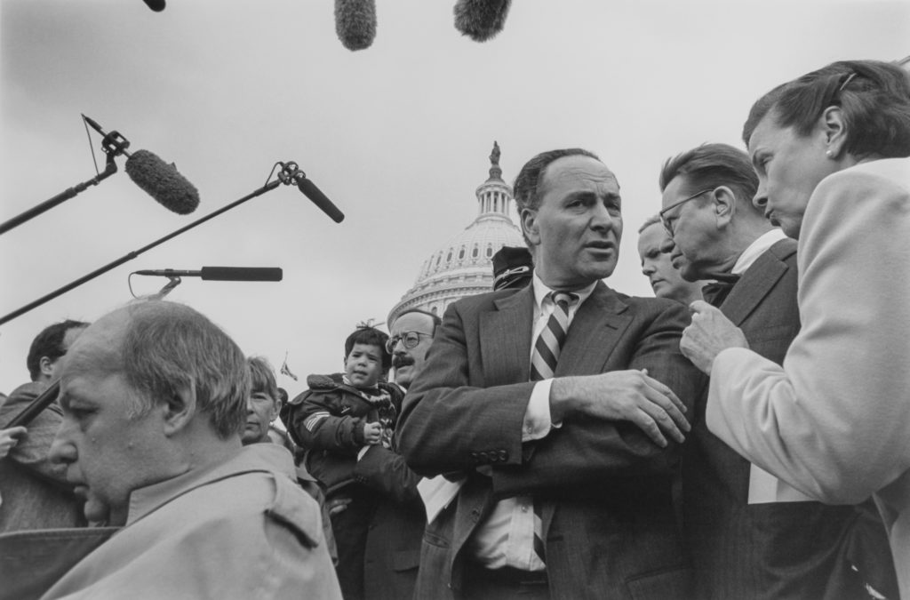 Rep. Chuck Schumer, Former President Ronald Reagan, Rep. P. S. J. Brady, Rep. Eliot Engel, and son Philip, Rep. John B. T....