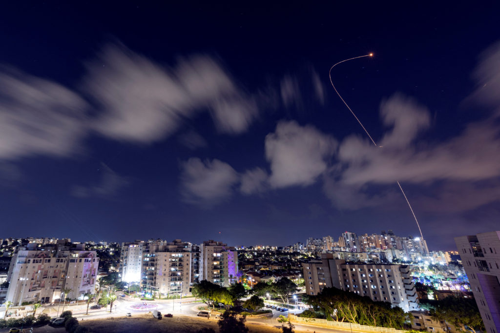 Israel's Iron Dome anti-missile system intercepts rockets launched from the Gaza Strip, as seen from Ashkelon
