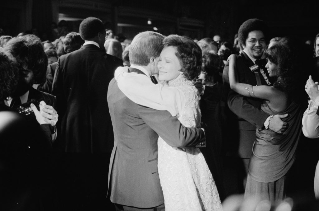 Jimmy and Rosalynn Carter dancing at the inaugural ball