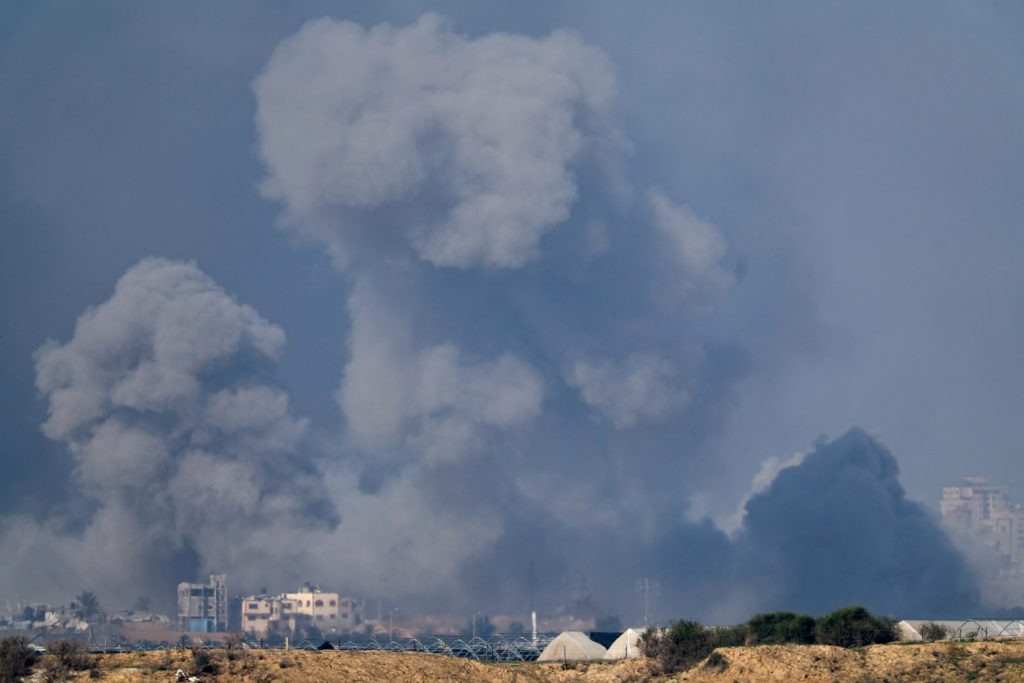 Smoke rises in the Gaza Strip, amid the ongoing conflict between Israel and the Palestinian Islamist group Hamas, as seen ...