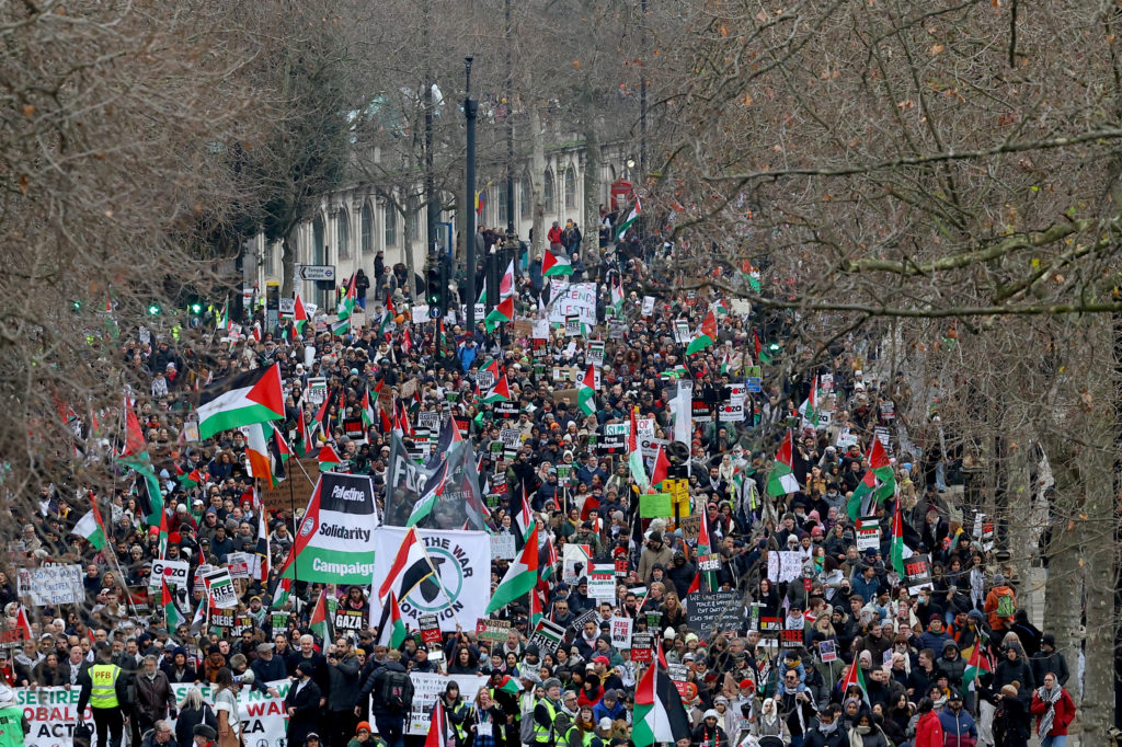 Protest to mark 100 days since the start of a conflict between Israel and the Palestinian Islamist group Hamas, in London
