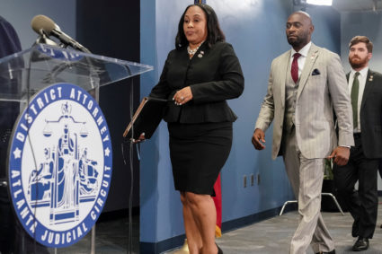 Fulton County District Attorney Fani Willis holds a press conference after the indictment of Donald Trump