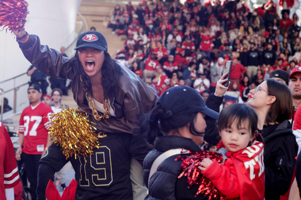 49ers fans cheer for a win in Super Bowl LVIII