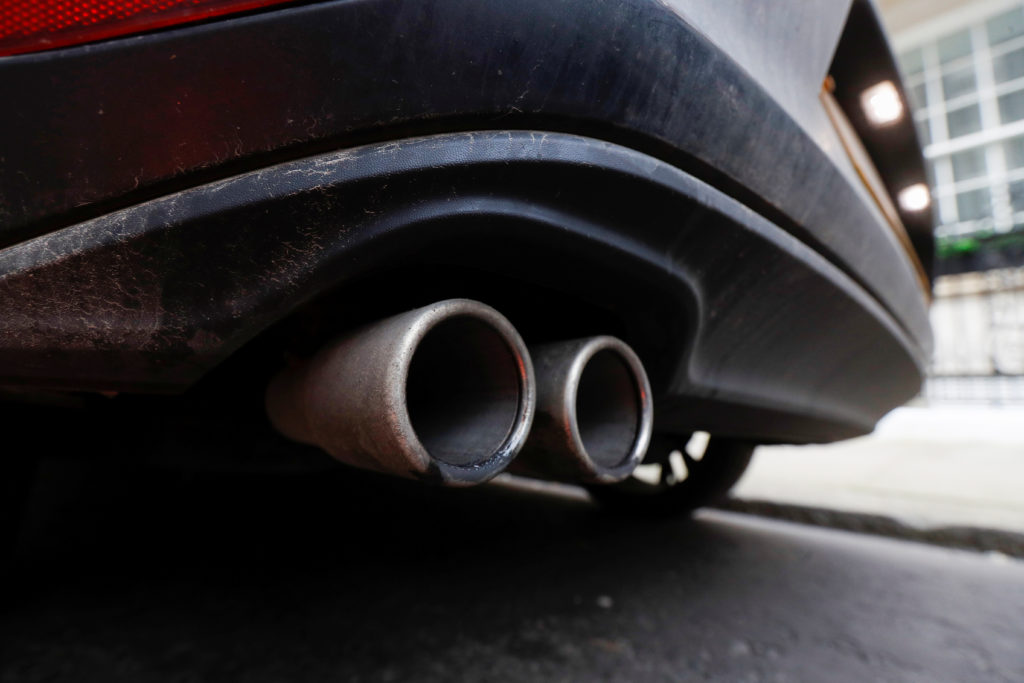 Exhaust pipes of a car are pictured in London, Britain February 4, 2020. Photo by Peter Nicholls/Reuters