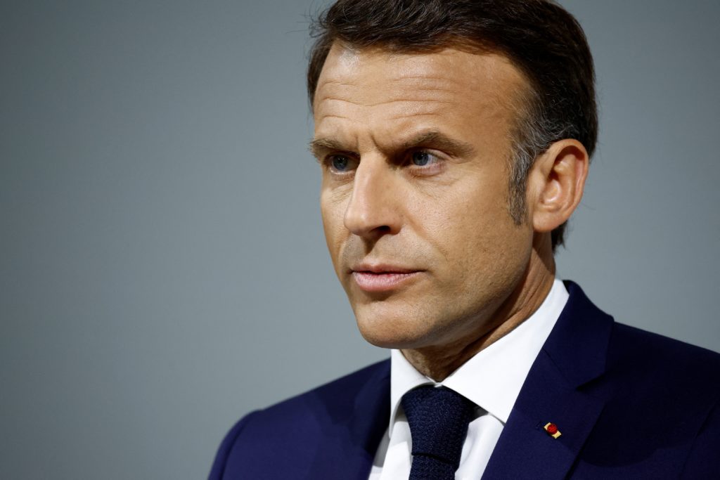 French President Macron gives a press conference after calling snap parliamentary election