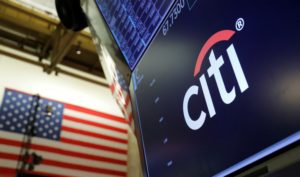 The logo for Citibank is seen on the trading floor at the New York Stock Exchange (NYSE) in Manhattan, New York City