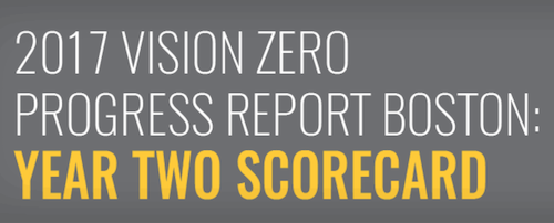 The top of the 2017 Vision Zero Progress Report Boston: Year Two Scorecard