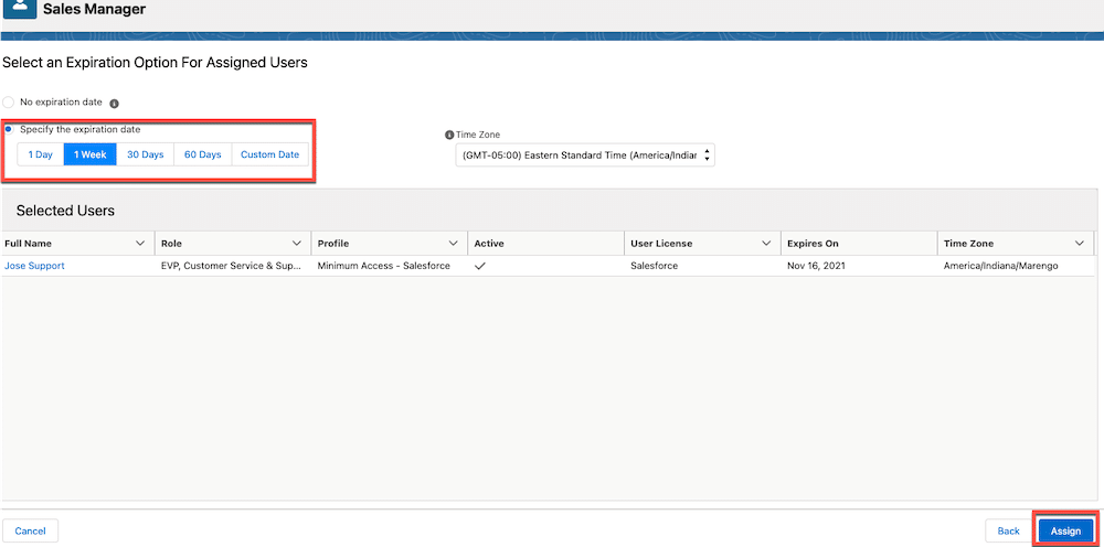 Expiration date screen and how to set a 1 Week expiration date.