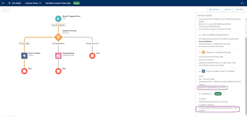 Test results with the Assertion items highlighted.