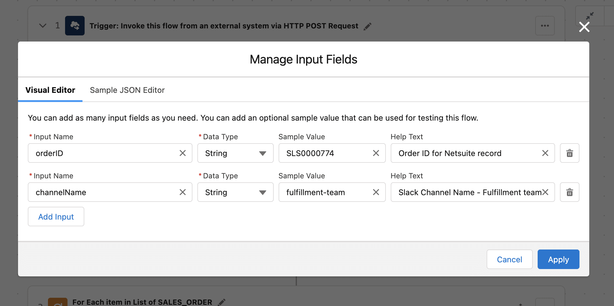 Specifying Inputs to an Invocable Composer Flow.