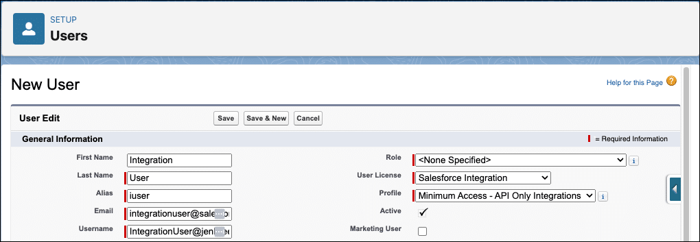 Configured user with the Salesforce Integration user license.