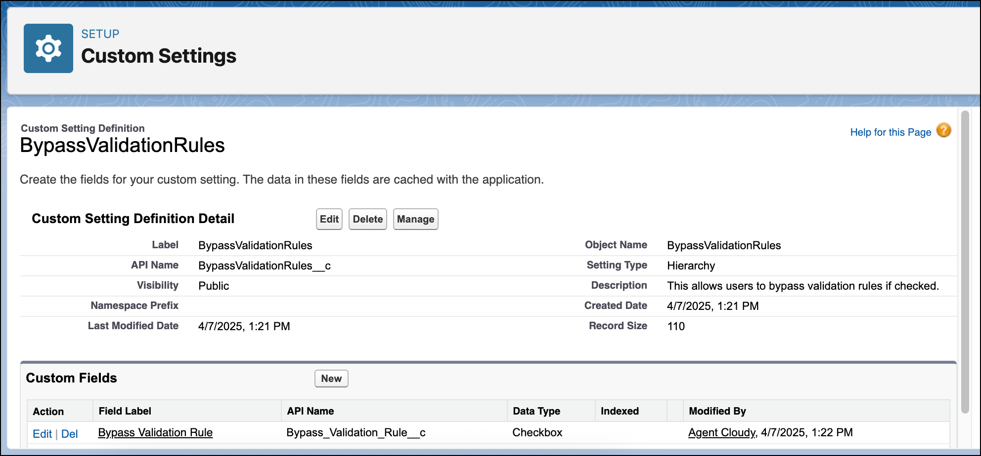 BypassValidationRules custom settings.
