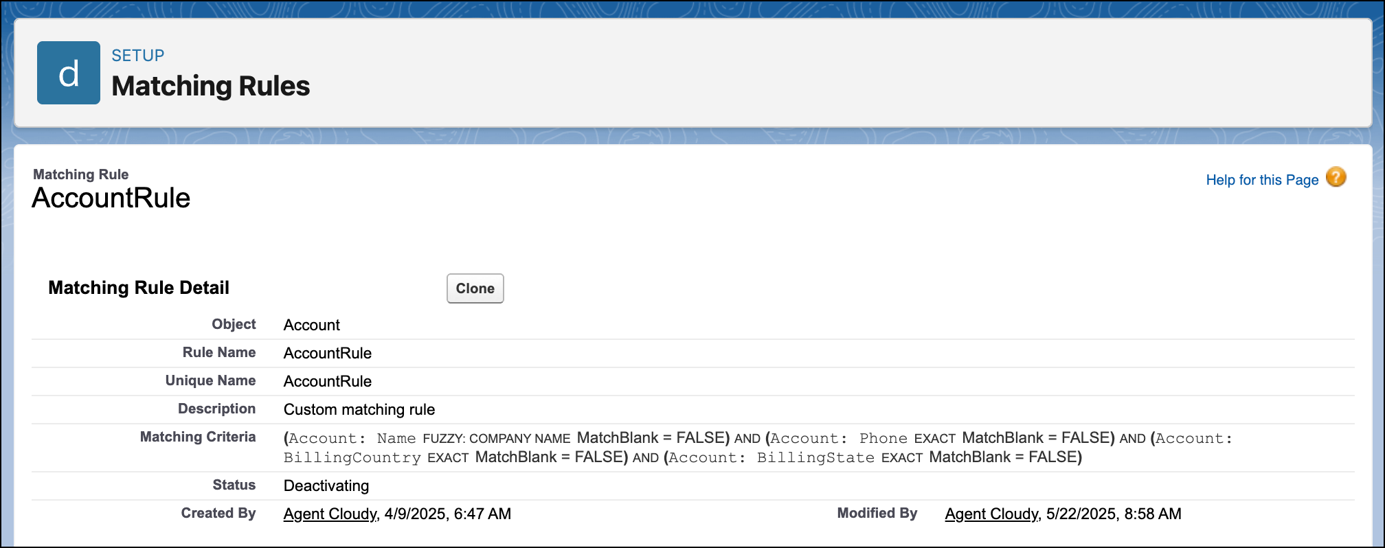 Example of an Account matching rule.