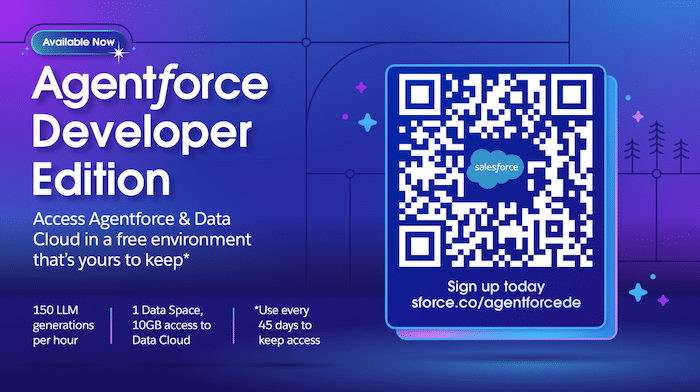 Information about Agentforce Developer Edition and QR code to sign up.