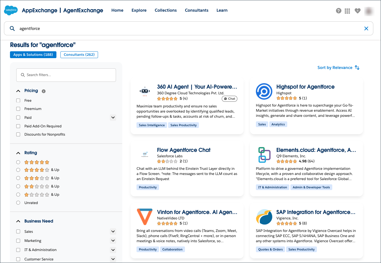 AppExchange search results for “Agentforce”.