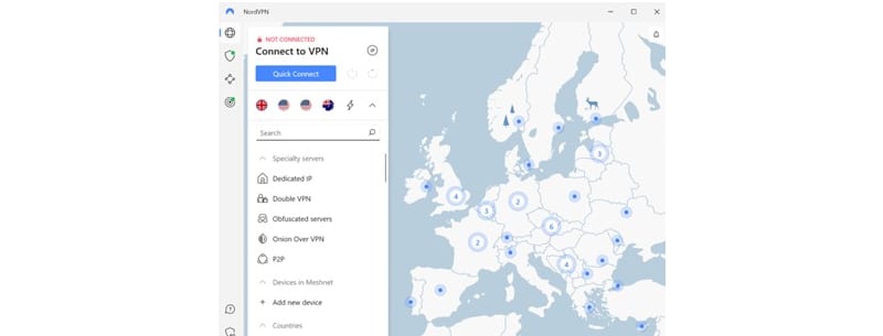 NordVPN desktop app home page