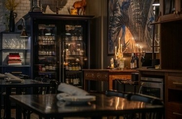 Interior of Pasjoli, an acclaimed French bistro located in Santa Monica, California.