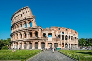 View at the facade of Colosseum in Rome.