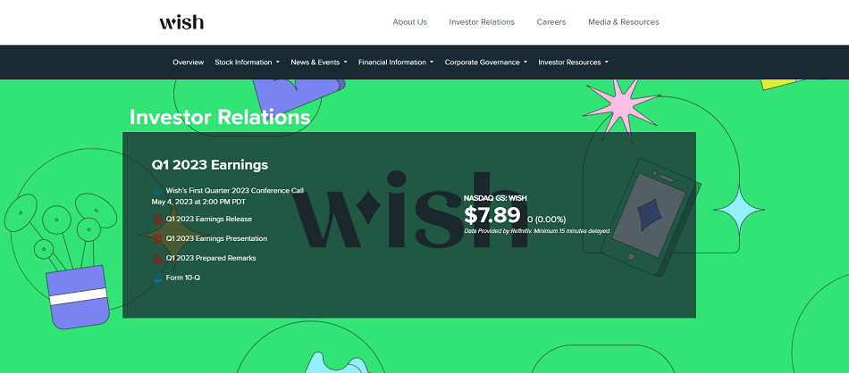 Wish's website