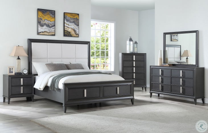 Lorraine Dark Grey Upholstered Storage Panel Bedroom Set From Alpine Coleman Furniture