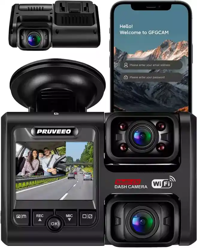 PRUVEEO Dash Cam, Front and Inside