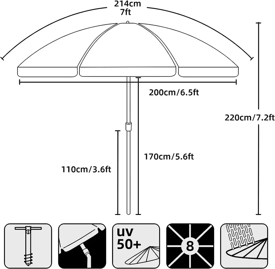 AMMSUN Beach Umbrella size