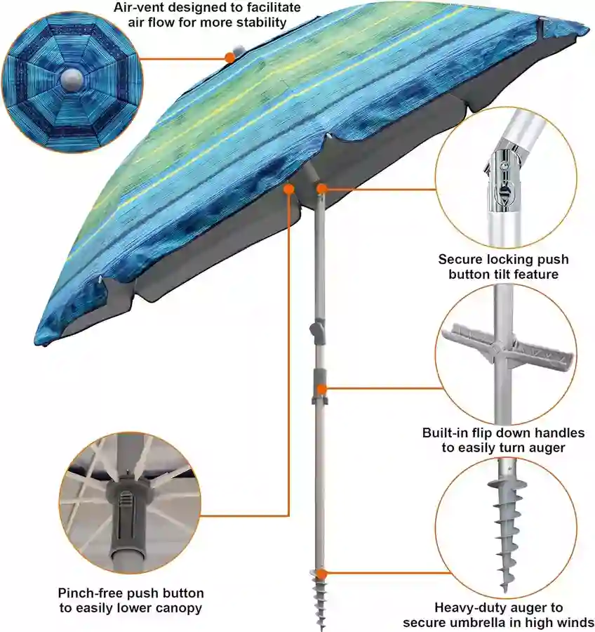 Blissun Portable Beach Umbrella air vent design