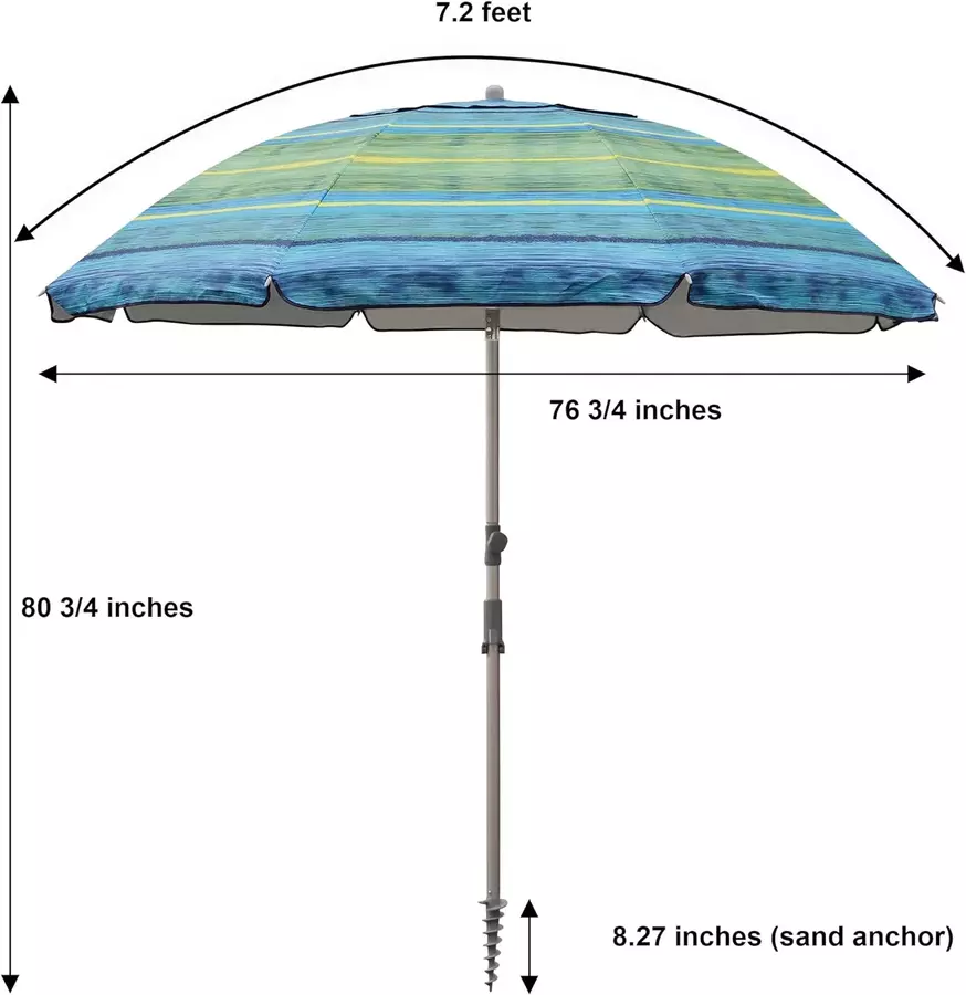 Blissun Portable Beach Umbrella measurements