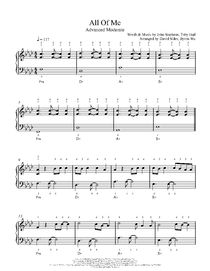 All Of Me By John Legend Piano Sheet Music Advanced Level