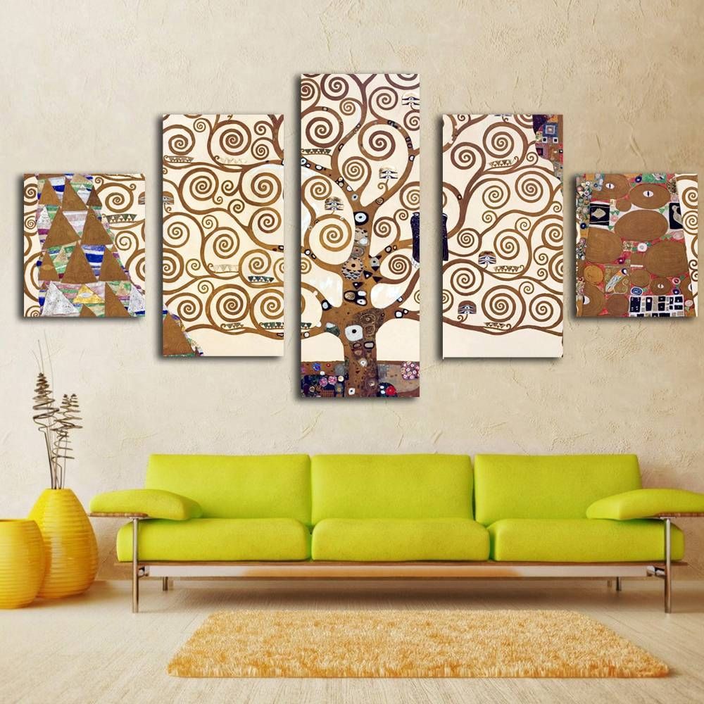 5 Pieces Gustav Klimt Prints Wall Art Print On Canvas For Home Pertaining To Most Current Art Prints To Hang On Your Wall (Gallery 6 of 15)