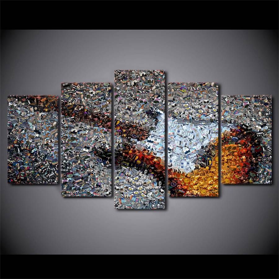 Canvas Painting Printed 5 Pieces Synthesis Guitar Abstract Wall Throughout 2017 Abstract Wall Art (Gallery 14 of 15)