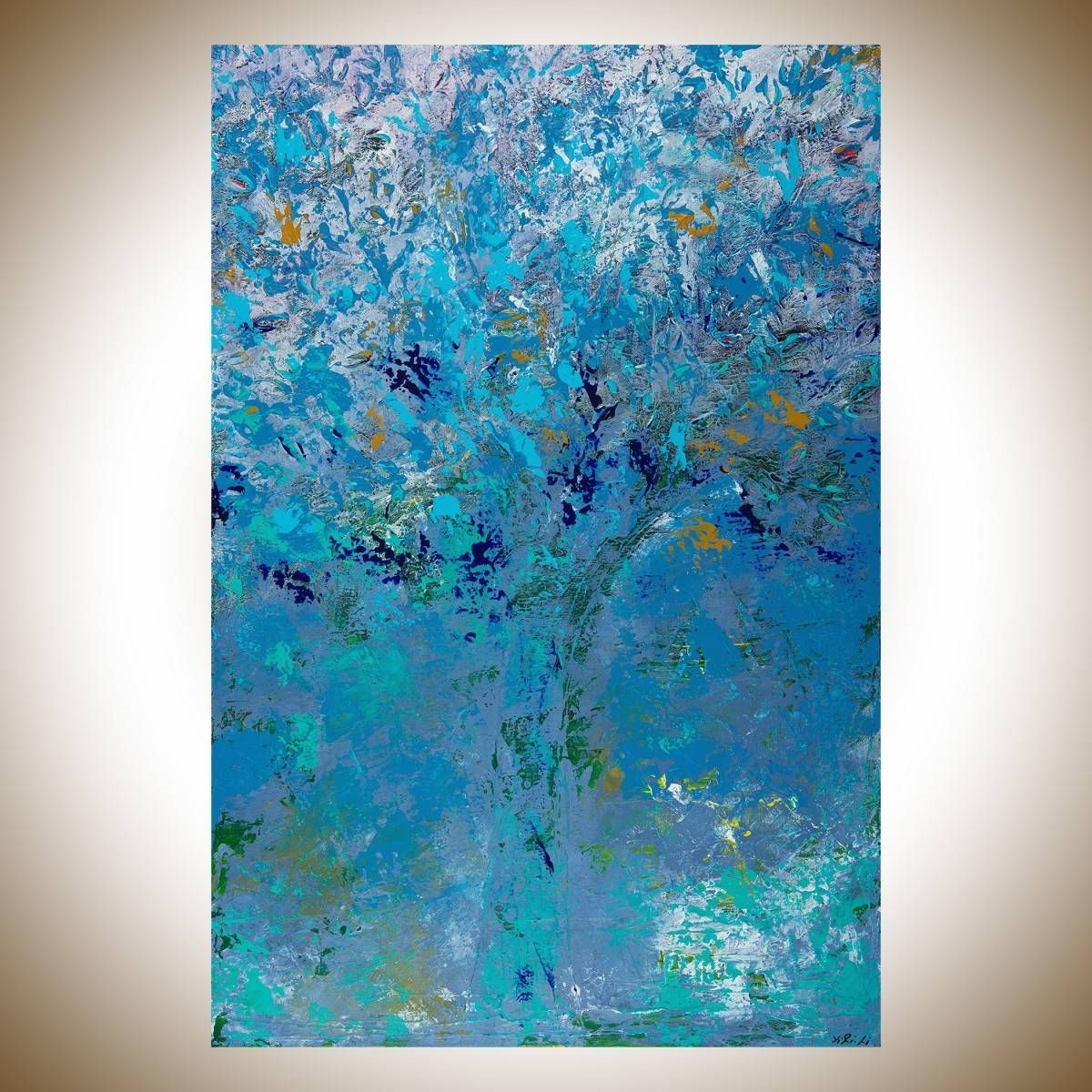 First Snowfallqiqigallery 36"x24" Original Modern Contemporary Throughout Recent Turquoise And Black Wall Art (Gallery 4 of 20)