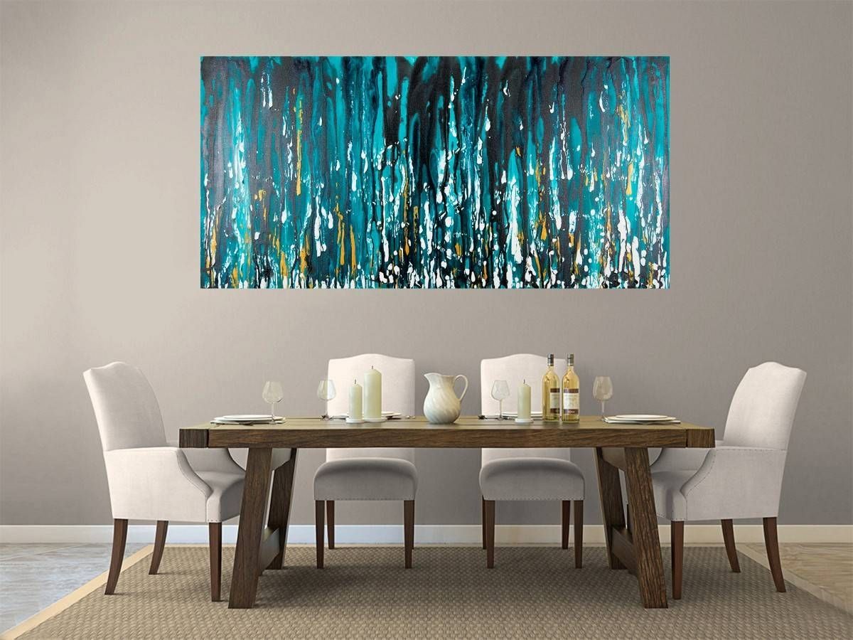 Meteor Showerqiqigallery 48"x24" Stretched Canvas Original For Most Popular Turquoise And Black Wall Art (Gallery 15 of 20)