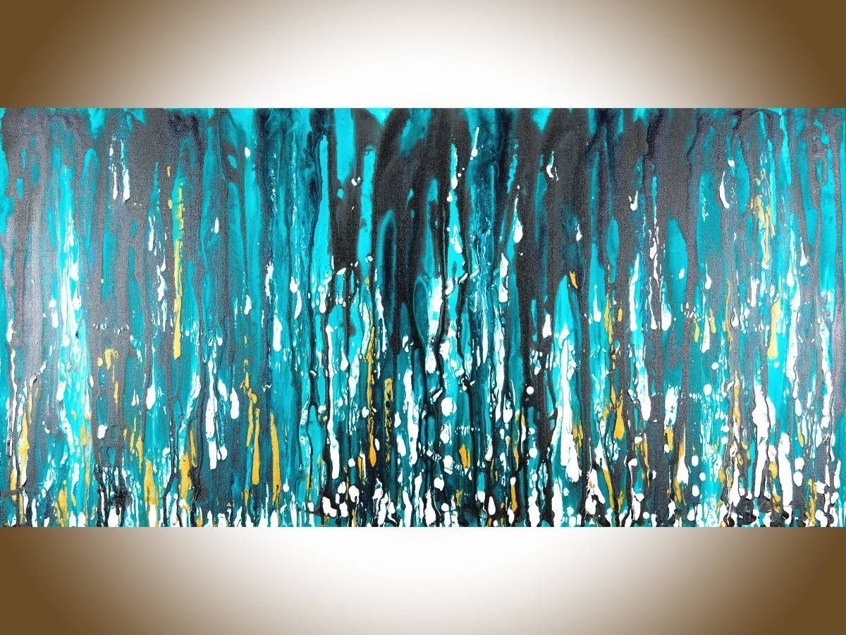Meteor Showerqiqigallery 48"x24" Stretched Canvas Original Throughout Most Recently Released Turquoise And Black Wall Art (Gallery 3 of 20)