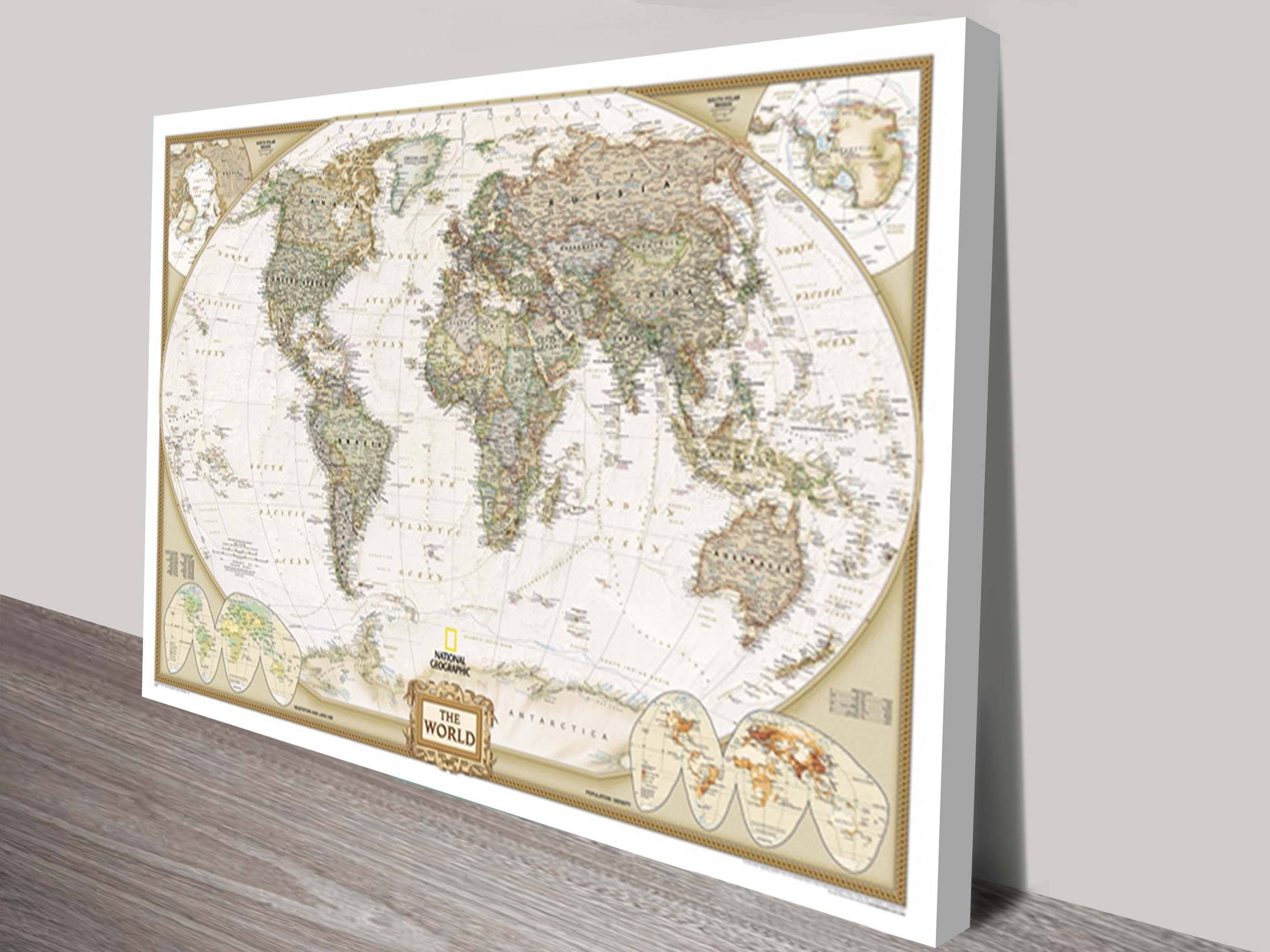 Explore World Map Wall Art Canvas World Map Print In Navy – Utlr With Regard To Newest Map Wall Art Maps (Gallery 15 of 20)