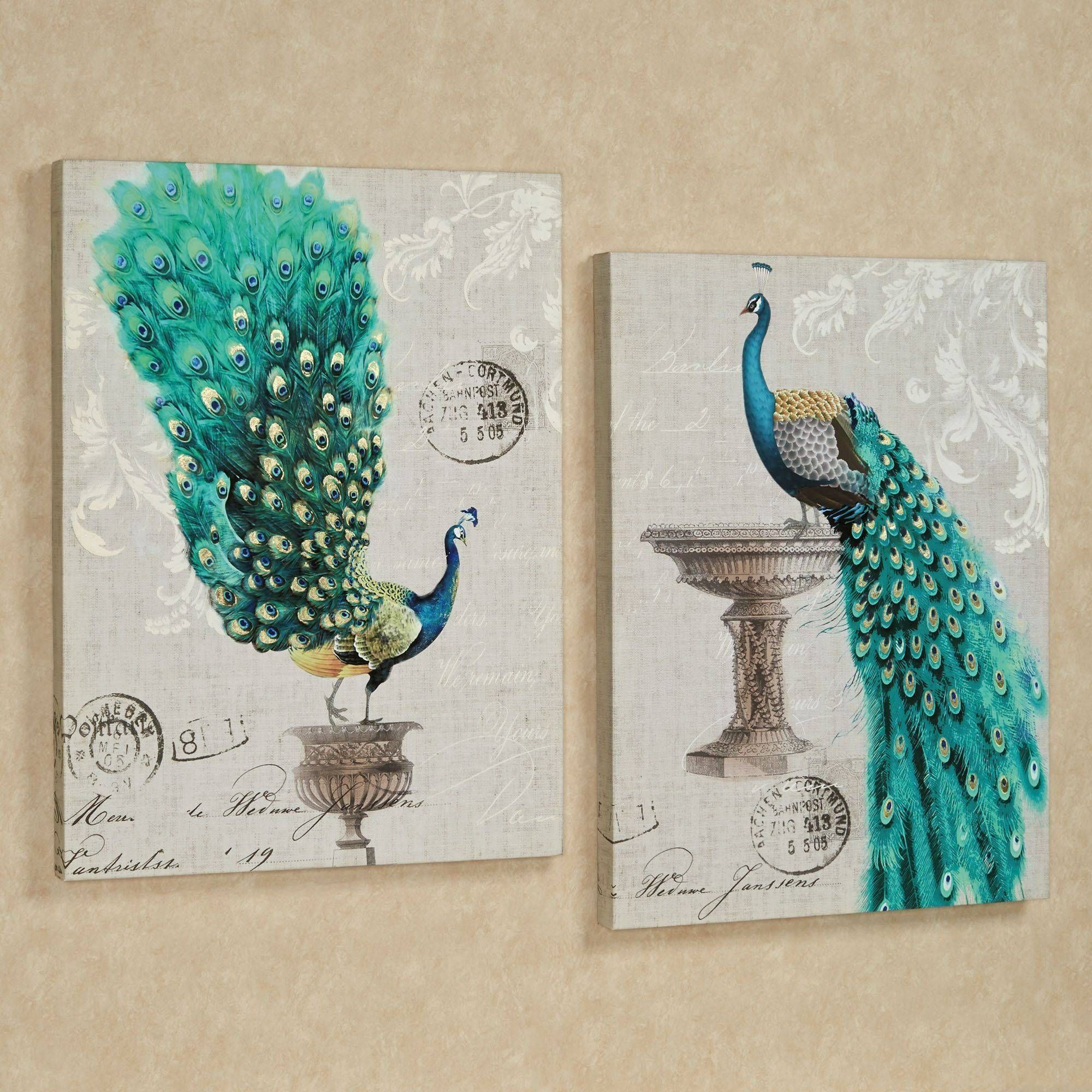 Peacock Fanfare Giclee Canvas Wall Art Set Intended For Recent Touch Of Class Metal Wall Art (Gallery 17 of 20)