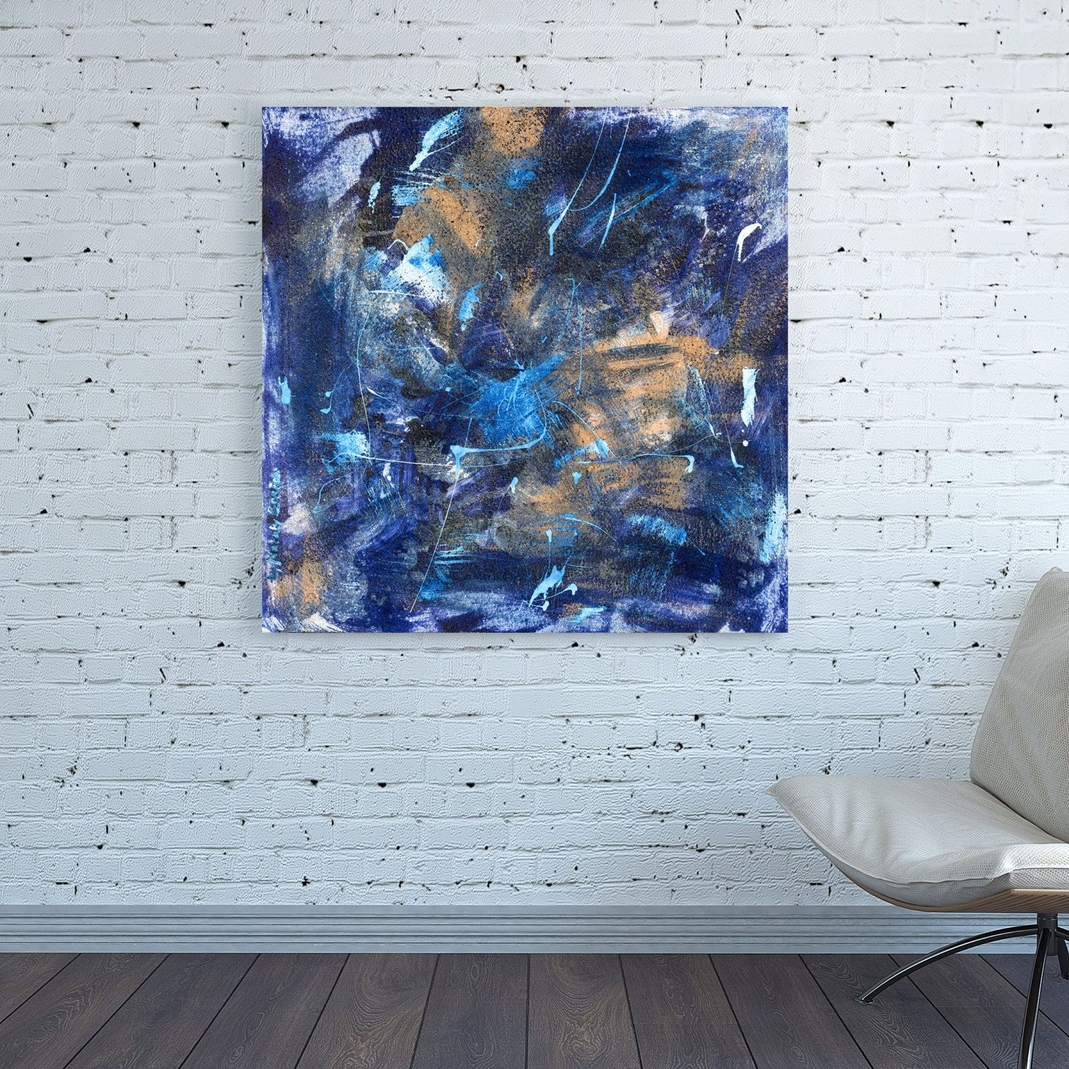 Canvas Print Dark Blue Abstract Wall Art Square Blue Colorful Regarding Most Current Dark Blue Abstract Wall Art (Gallery 15 of 20)