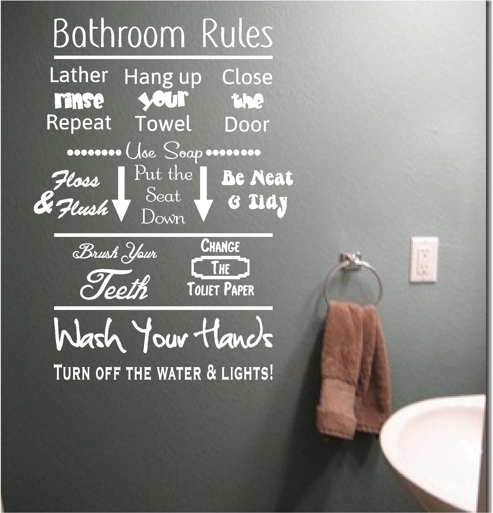 Bathroom Rules Vinyl Wall Art Quote Sticker Wash Words Bath Shower With Regard To 2018 Wall Art For Bathroom (Gallery 20 of 20)