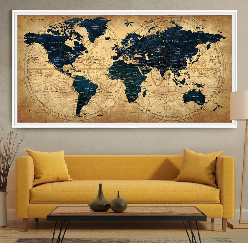 Decorative Extra Large World Map Push Pin Travel Wall Art With Inside Newest Wall Art Map Of World (Gallery 17 of 20)