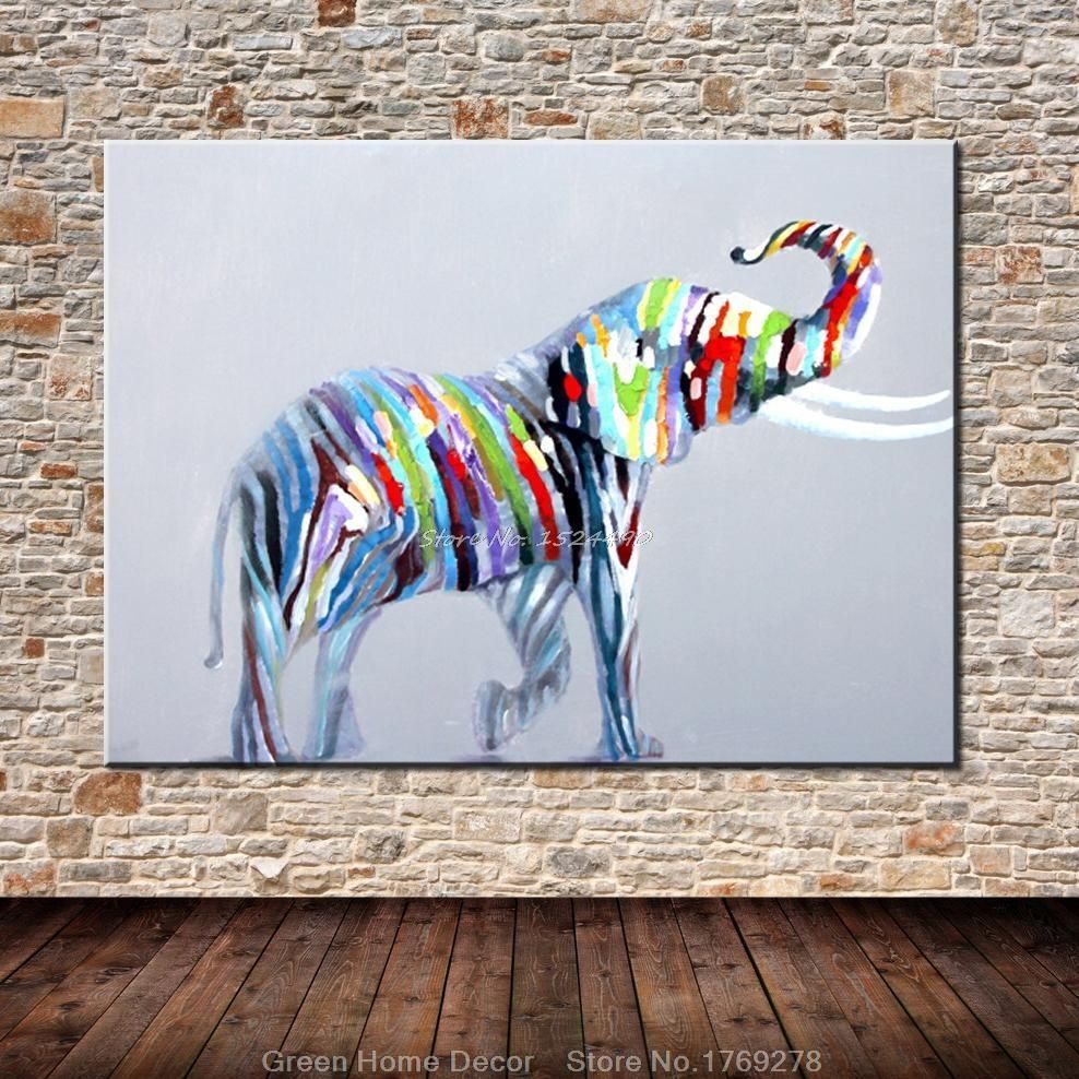 Hand Painted Lovely Elephant Wall Art Beauty Funny Animal Home Decor In Best And Newest Elephant Wall Art (Gallery 10 of 15)