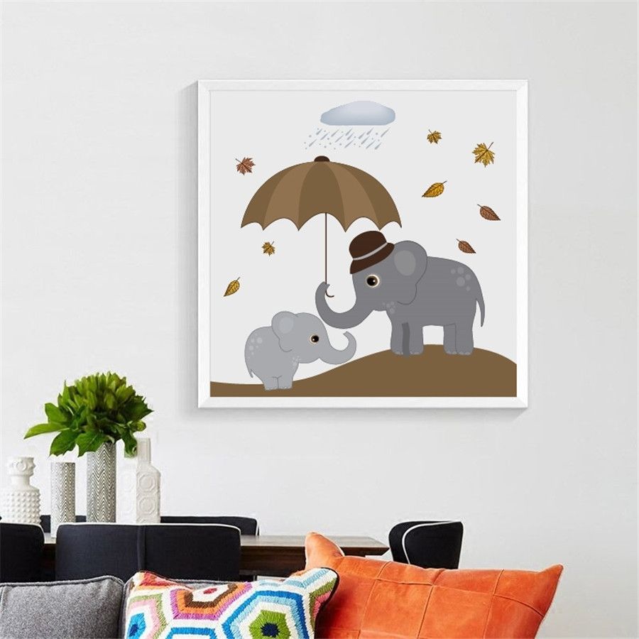 Nordic Elephants Print Wall Art Decor , Cute Cartoon Animal Elephant In Most Up To Date Elephant Wall Art (Gallery 5 of 15)