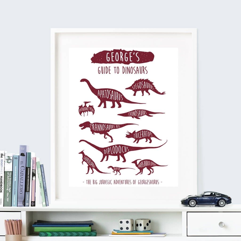 Personalised 'guide To Dinosaurs' Wall Art Printthe Little Regarding Most Recently Released Dinosaur Wall Art (Gallery 1 of 20)