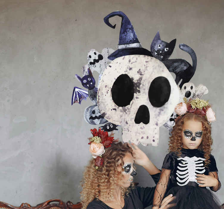 Pelottava Paakallo Musta Kissa Lepakko Halloween Tarra Tenstickers