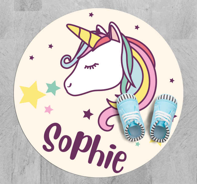 Tappeto In Vinile Nome Disegno Di Sfondo Unicorno Con Nome Tenstickers