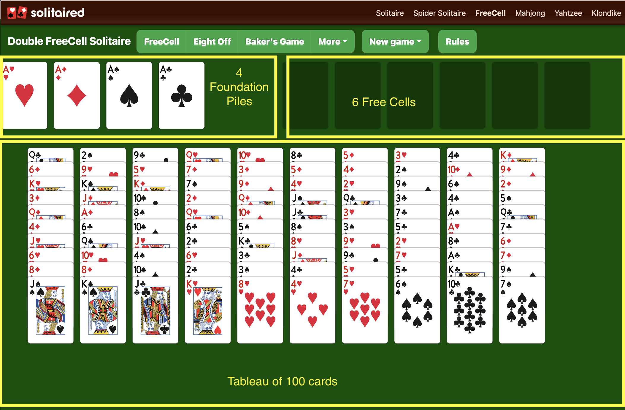 How to set up a game of Double FreeCell