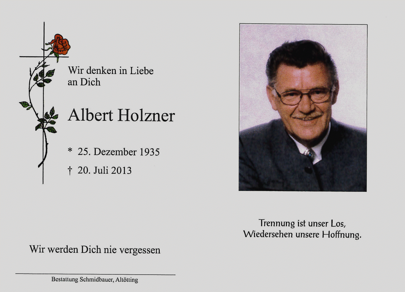 Todesanzeige Holzner Albert 200713